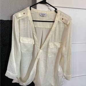 Bebe Ivory Blouse with Gold Button Accents XL